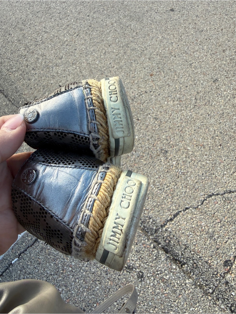 Jimmy Choo Metallic Perforated Slip-On Espadrilles - Pewter - Picture 4 of 4